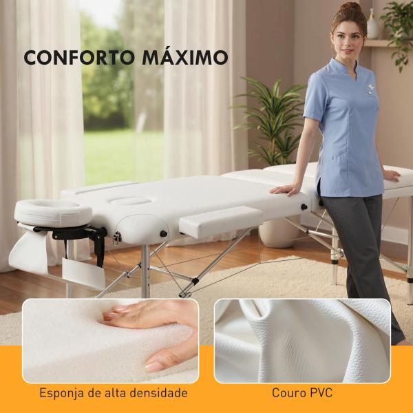 Marquesa de Massagem Dobrável e Portátil com Altura Ajustável e Apoio para a Cabeça 215x81x61 - 84 cm Branco
