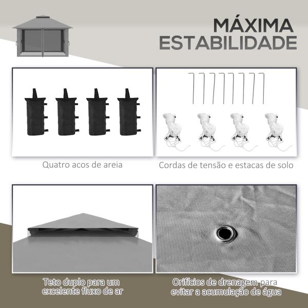 Tenda Dobrável Pop - UP 3,92x3,92x2,83 m com Altura Ajustável Proteção UV50+ Rede Mosquiteira e Bolsa de Transporte Cinza
