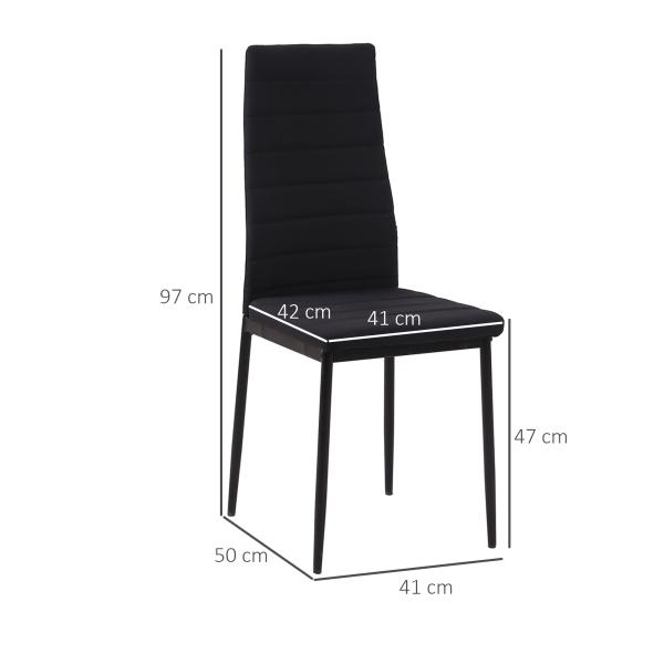 Conjunto de 4 Cadeiras de Sala de Jantar Estofadas em Linho com Pernas em Metal Cadeiras Modernas para Cozinha Quarto Suporta até 120 kg 41x50x97 cm Preto