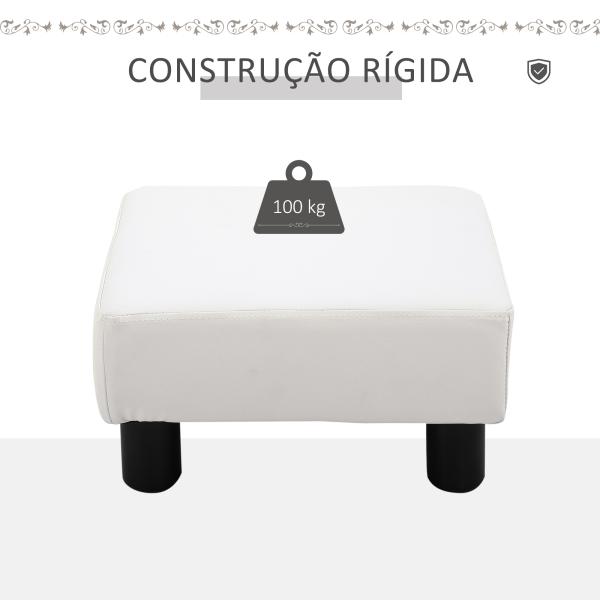 Apoio para os Pés Octomano Banco Pequeno Estofado em Pele Sintética com Assento Acolchoado e Pés de Plástico 40x30x24 cm Branco
