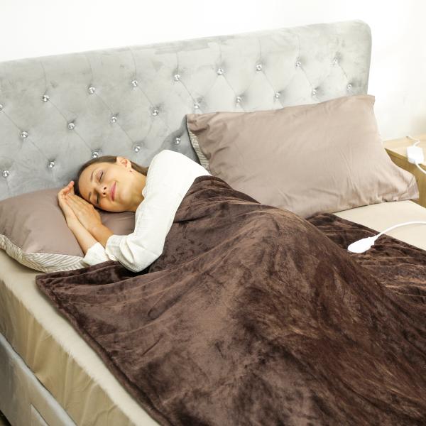 Manta Elétrica 180x130 cm Manta Térmica com Tecido Suave 10 Níveis de Temperatura e Temporizador Marrom