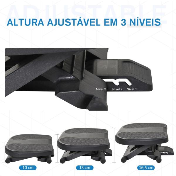 Apoio para os pés Altura Ajustável Massagem Alta Segurança Preto