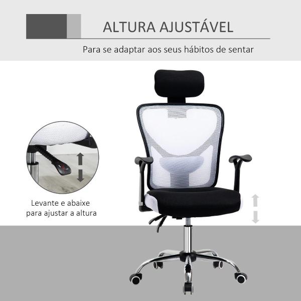 Cadeira de Escritório Ergonômica Cadeira de Escritório Giratória com Altura Ajustável Função Reclinável Apoio para a Cabeça e Suporte Lombar 65x67x108 - 118cm Branco