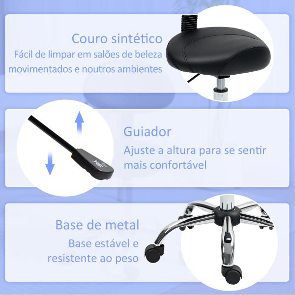 Banco Giratório Rodas e Encosto Amovível Banco de Trabalho com Altura Regulável 83 - 98 cm Assento Estofado em Couro Sintético Preto