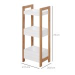 Móvel Auxiliar de banheiro com 3 Prateleiras Organizadoras de Bambu 27,5x20,8x74 cm Cor Branco e Natural