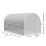 Estufa Tipo Túnel 400x200x200cm Estufa de Jardim com Portas Enroláveis e 6 Janelas Cobertura de PE 140 g/m² Estrutura de Metal para Cultivo de Plantas Verduras Branco