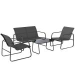 Conjunto Jardim de 4 Peças com Sofá de 2 Lugares 2 Poltronas Mesa de Vidro Temperado Tecido Textilene Respirável Cinza Escuro