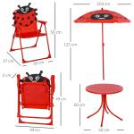 Conjunto de Mesa e Cadeira de Jardim Conjunto de Picnic Dobrável para Crianças Conjunto de Mesa com Chapéu de Sol com Altura Ajustável 100 - 125cm Desenho de Joaninha Vermelho