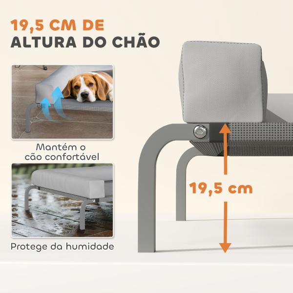 Cama Elevada para Cães com Latertais Amovíveis Cama Elevada para Cães Médios Portátil com Malha Respirável 130x90x30 cm Cinza Claro