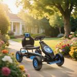 Kart a Pedais para Crianças 5 - 12 Anos com Assento Ajustável Pneus Insufláveis Amortecimento e Travão de Mão 121x58x61cm Azul