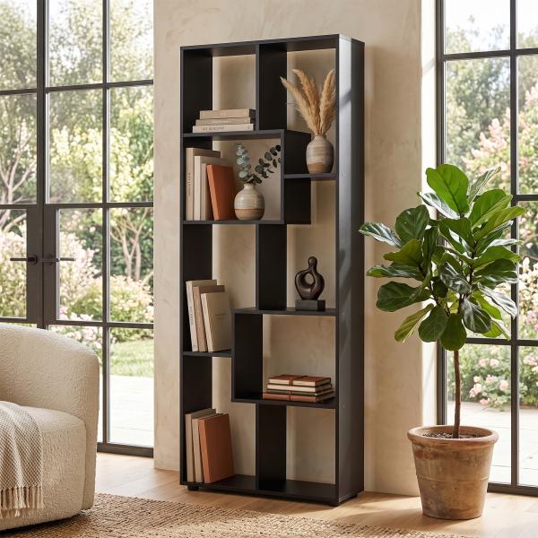 Estante Moderna Biblioteca Estreita com 8 Prateleiras para Sala Quarto e Escritório 70x24x178 cm Preto
