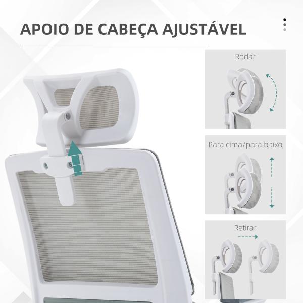 Cadeira de Escritório de Malha Cadeira de Escritório Giratória com Altura e Apoio para a Cabeça Ajustáveis 58x61x102 - 119 cm Cinza