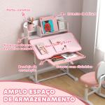 Conjunto de Secretária e Cadeira para Crianças Secretária Infantil Altura Ajustável 80x55x107,5 cm Rosa