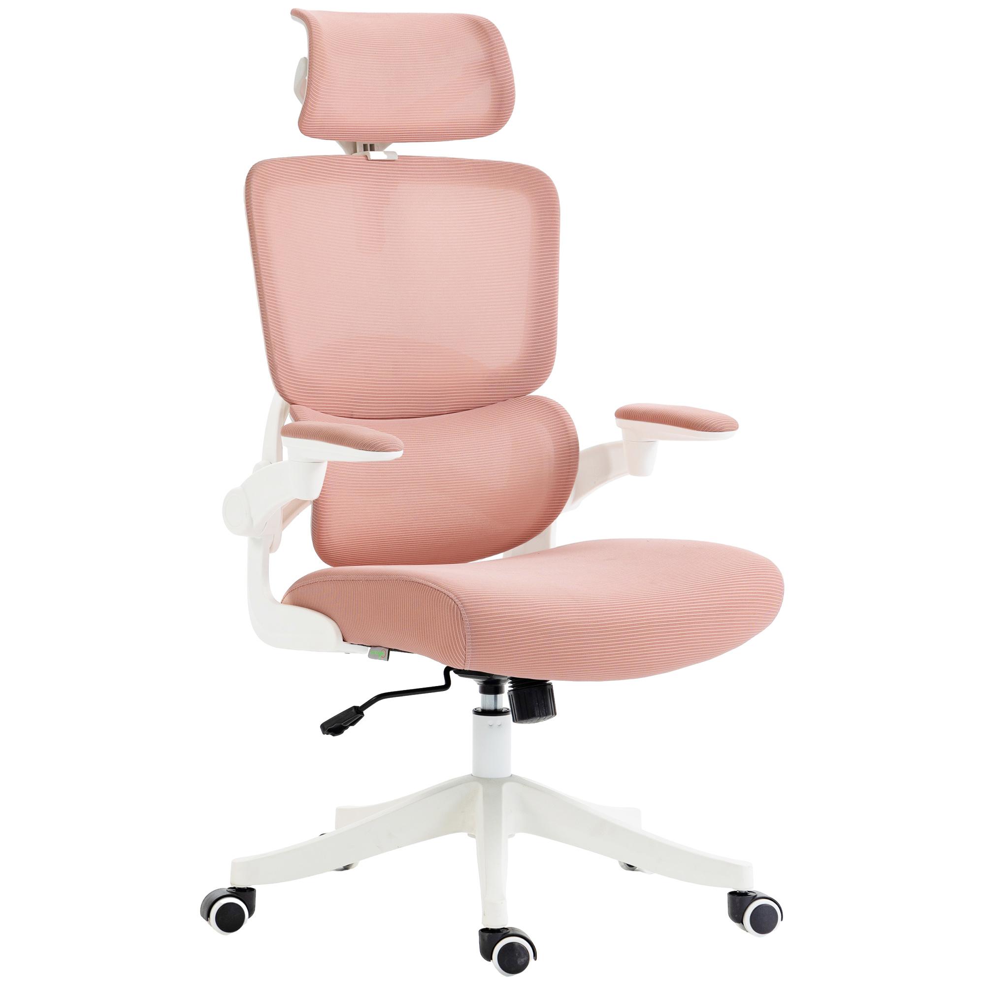 Cadeira de Escritório Giratória de Malha Cadeira de Escritório Basculante com Encosto Alto 62x58x120 - 133 cm Rosa