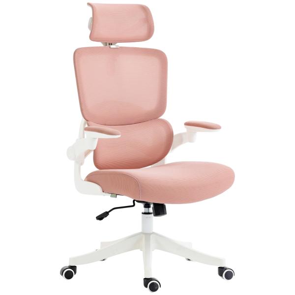 Cadeira de Escritório Giratória de Malha Cadeira de Escritório Basculante com Encosto Alto 62x58x120 - 133 cm Rosa