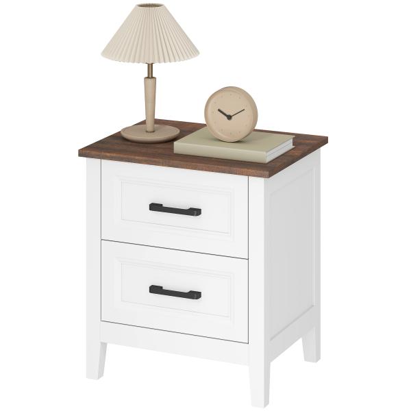 Mesa de Cabeceira Mesa de Cabeceira com 2 Gavetas Estilo Rústico 45x30x50 cm Branco