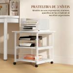 Suporte para Impressora de 3 Níveis com Rodas e Prateleiras de Arrumação 50x50x52,5 cm Branco
