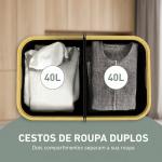 Cesto para Roupa Suja Dobrável com Tampa 80 L em Tecido não Tecido, 2 Compartimentos, Preto