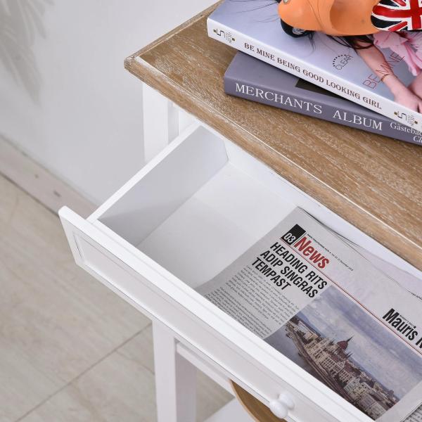 Mesa Consola Multifuncional Mesa Auxiliar para Sala de Estar Corredor Sala de Jantar com 2 Prateleiras 1 Gaveta Removível Puxador Estilo Retro Pinho 75,6x27,5x80,5 cm Madeira Natural e Branco
