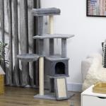 Arranhador para Gatos 127 cm com Caverna Rede Cama Plataformas Rampa de Sisal Bola Pendurada Cinza