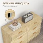 Cómoda para Quarto Cómoda de Madeira com 6 Gavetas de Vime Estilo Boêmio para Corredor Escritório 110x40x69 cm Carvalho