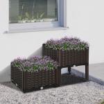 Conjunto de 2 Floreiras Quadradas Floreiras para Flores e Vegetais com Orifícios de Drenagem e Pés Altos 40x40x26 - 44cm Marrom