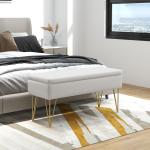 Banco para Pé de Cama Estofado em Tecido Sintético com Pernas de Aço e Assento Acolchoado 100x40x49 cm Creme