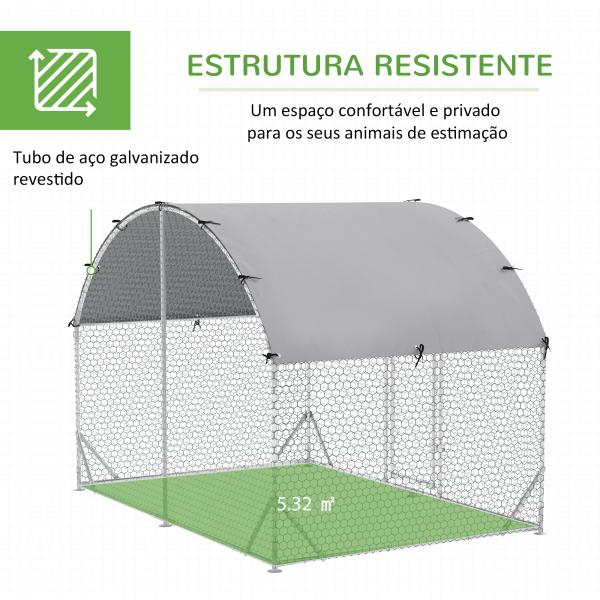 Galinheiro para Exterior para 4 - 6 Galinhas de Aço Galvanizado com Teto de Tecido Oxford 2,8x1,90x1,97 m Prata