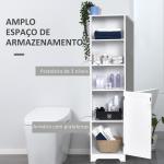 Armário de banheiro branco 5 níveis Prateleiras Coluna do banheiro com 3 prateleiras 1 porta de MDF e resistente à água 40x38x160cm