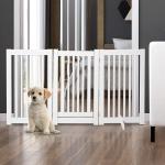 Barreira para Cães de Madeira Barreira para Animais de Estimação Dobrável de 3 Painéis com 1 Porta e Pés de Apoio 155x35,5x76 cm Branco