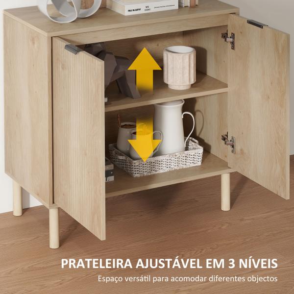 Aparador de Sala de Estar com Prateleira Ajustável Sistema Anti - Tombo e Pés de Madeira de Pinho 78x40x77,5 cm Carvalho