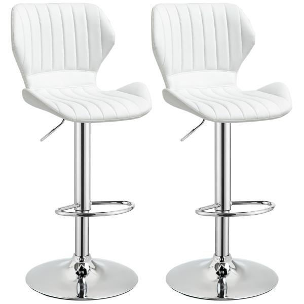 Conjunto de 2 Bancos de Bar Bancos Altos de Cozinha Giratório Altura Ajustável 91,5 - 113,5cm com Apoio para os Pés e Base de Metal Ø41 cm Branco