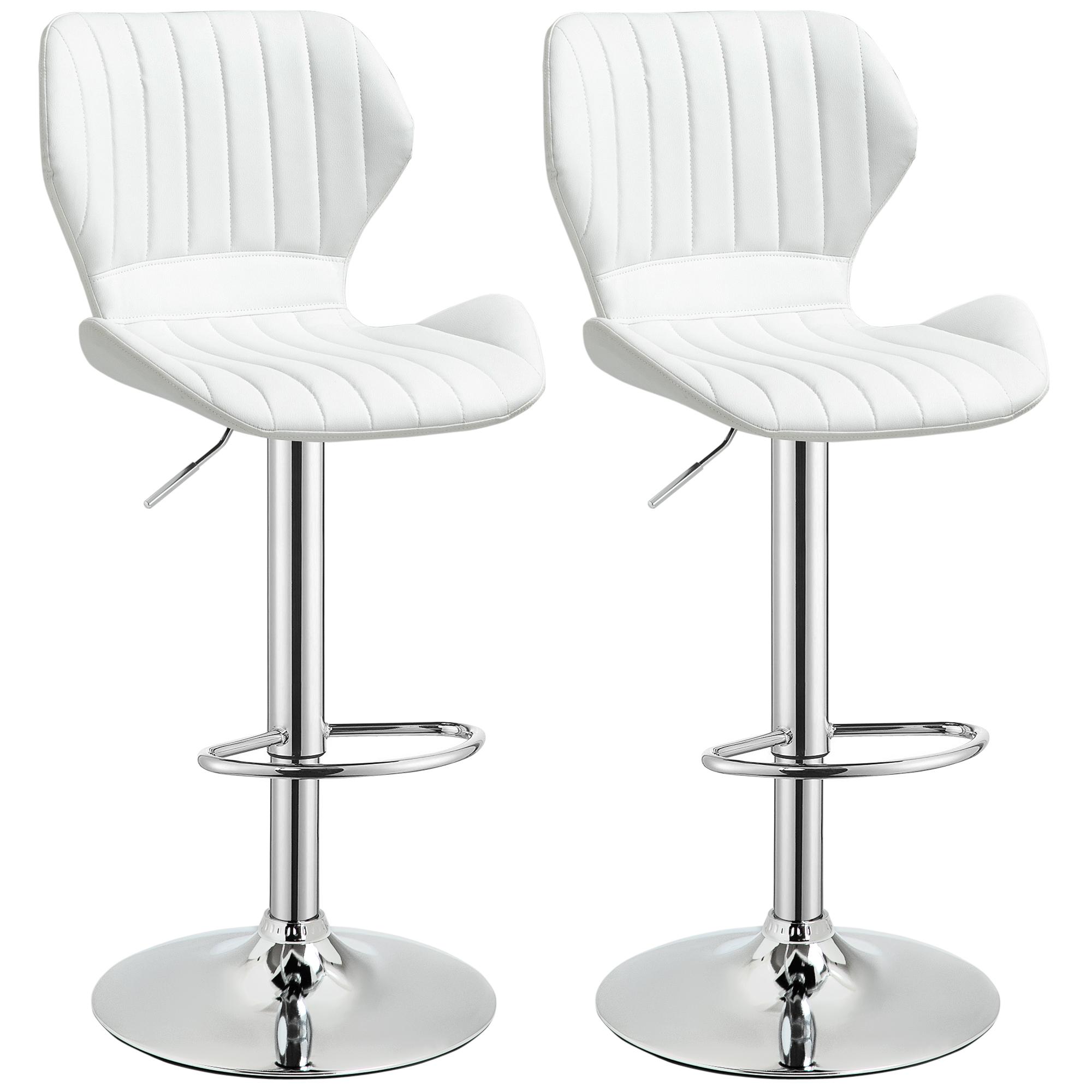 Conjunto de 2 Bancos de Bar Bancos Altos de Cozinha Giratório Altura Ajustável 91,5 - 113,5cm com Apoio para os Pés e Base de Metal Ø41 cm Branco