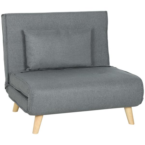 Poltrona 2 em 1 Sofá Cama Individual Dobrável com Encosto Ajustável e Almofada Carga 125 kg 90x78x79 cm Cinza