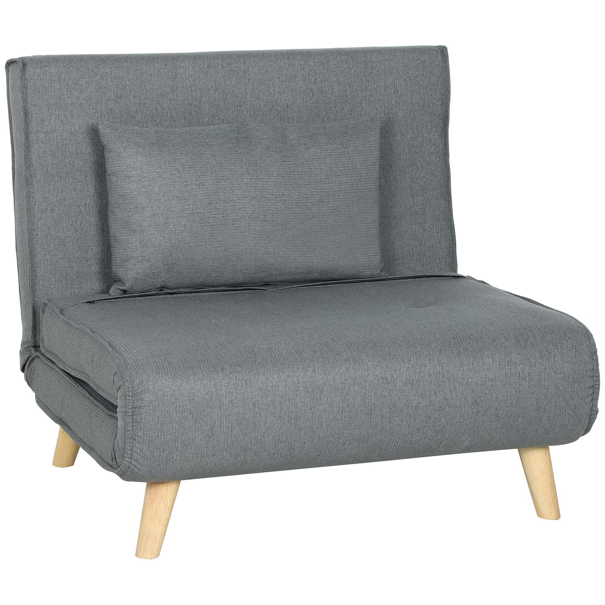Poltrona 2 em 1 Sofá Cama Individual Dobrável com Encosto Ajustável e Almofada Carga 125 kg 90x78x79 cm Cinza