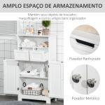 Kleanklin Armário de Casa de Banho com 2 Portas Prateleira Ajustável 2 Gavetas e Compartimento Aberto Móvel Auxiliar de Armazenamento para Sala de Estar Cozinha 60x30x108,8cm Branco