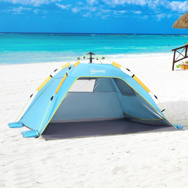 Tenda de Praia Pop - up para 1 - 2 Pessoas com 2 Acessos, 2 Janelas e Bolsa de Transporte 220x173x120 cm Azul Claro