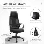 Cadeira de escritório ergonômica Cadeira de mesa inclinável ajustável em altura com encosto de braço Encosto de cabeça 5 rodas Suporta até 120 kg 64x58x116 - 126 cm Preto