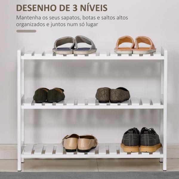 Sapateira de Madeira de 3 Níveis para até 9 Pares de Sapatos para Entrada Corredor Dormitório 70x26x57,5cm Branco