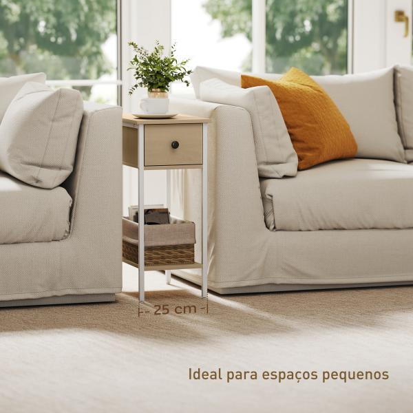 Mesa Auxiliar Estreita Mesa Auxiliar Industrial com Gaveta Prateleira Aberta e Estrutura Metálica 25x39,8x58,2 cm Madeira