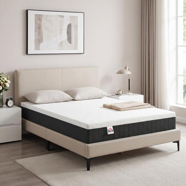 Colchão 190x135 cm Espessura 25 cm Colchão Viscoelástico com Molas Ensacadas de 7 Zonas Firmeza Média Capa Lavável