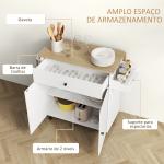Ilha de Cozinha com Rodas com Lateral Dobrável Gaveta Suporte para Temperos e Prateleira Ajustável 106x42x87 cm Branco e Carvalho