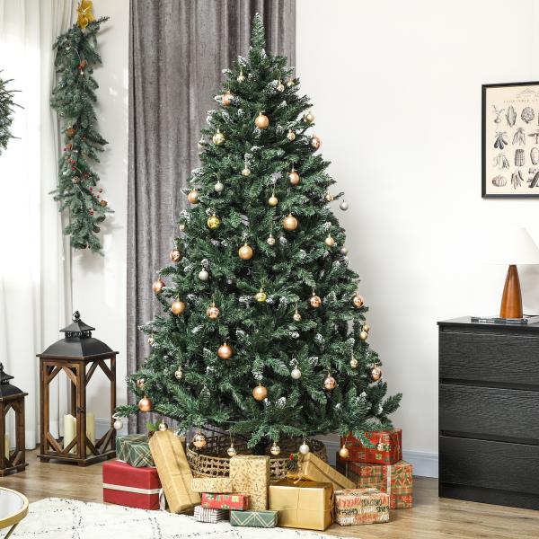 Árvore de Natal 210 cm com Luzes LED 9 Modos de Iluminação 1160 Ramos e Neve Artificial Verde
