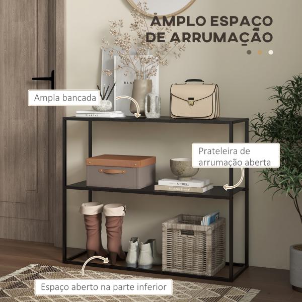 Mesa Consola Estilo Industrial Mesa de Entrada com Prateleira Estrutura de Aço e Desenho Anti - Tombo 90x30x75 cm Preto