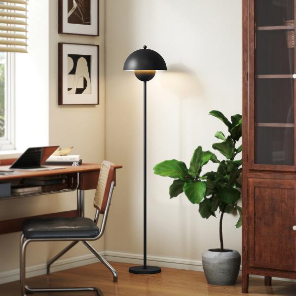 Candeeiro de Pé Moderno com Ecrã em Forma de Taça Refletora de Luz Interruptor de Pé Suporte E27 sem Lâmpada Ø35x155 cm Preto