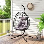 Cadeira Suspensa com Suporte Baloiço Jardim com Cesto Dobrável Almofada e Apoio de Cabeça 98x95x198 cm Cinzento