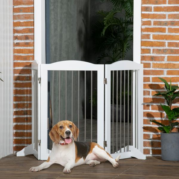Barreira de Segurança para Cães Barreira de Segurança para Escadas e Portas Dobrável com Suporte de Pé 154x30x80cm Branco