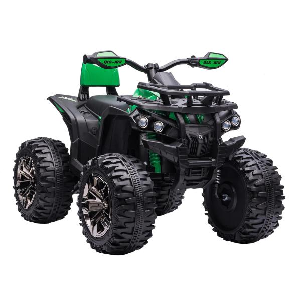 Quadriciclo Elétrico 12V para Crianças de 3 - 5 Anos com Farol Música Pneus de Suspensão Botões Avance e Retrocesso Veículo Elétrico a Bateria 100x65x73cm Verde