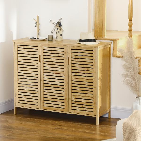 Sapateira de Entrada com 3 Portas de Persiana Prateleiras Ajustáveis para 16 Pares de Sapatos 100x35x80 cm Natural