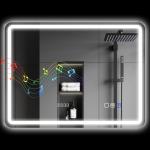 Espelho de Casa de Banho com Luz LED 80x60 cm Bluetooth 3 Cores de Luz Relógio Digital Função Antiembaciamento Memória Prata